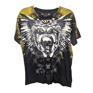 Xzavier skull grunge acid wash fade wings Gothic 2 sided AOP Mens Tshirt Medium